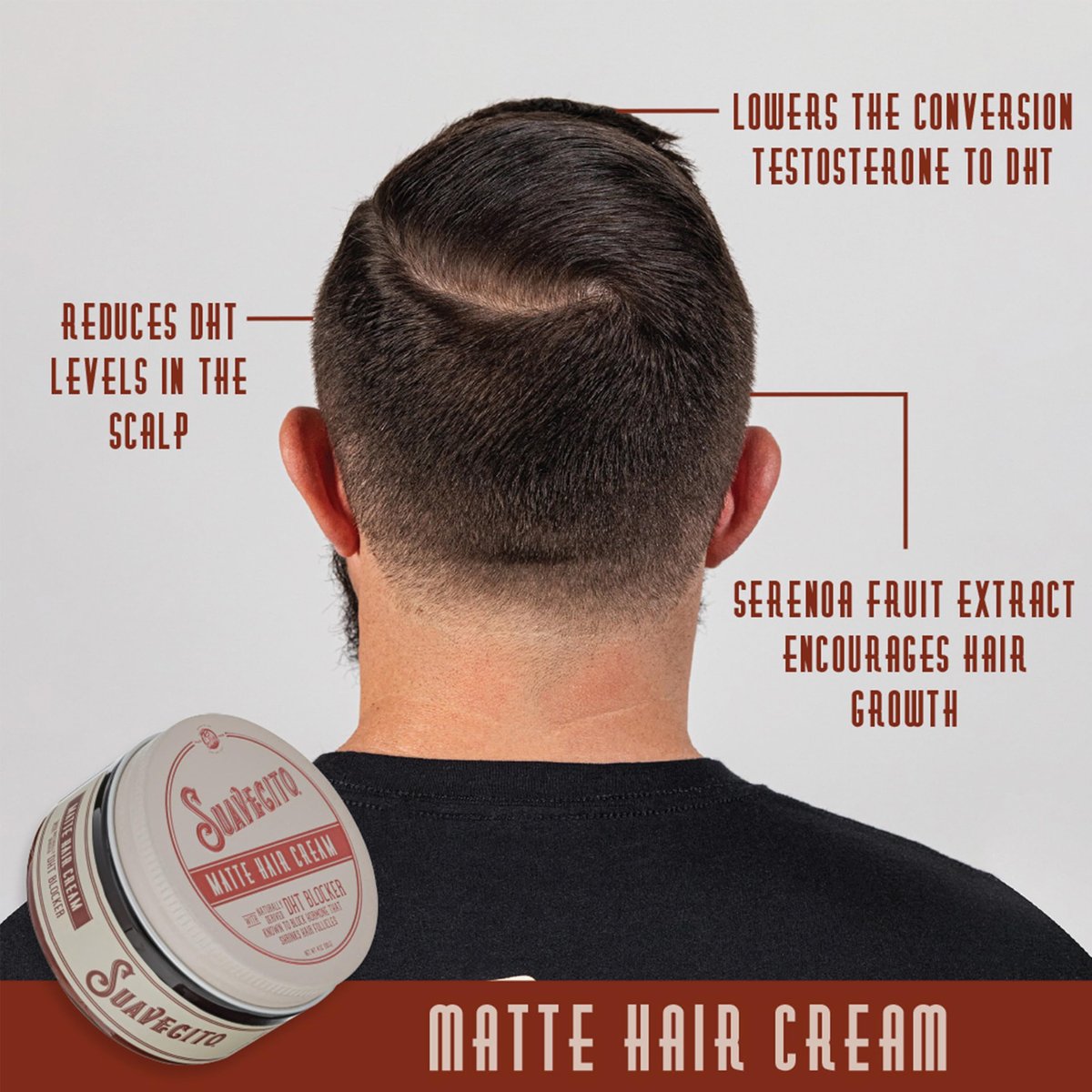 Suavecito Matte Hair Cream with DHT Blocker – Light Hold, Low Shine, Thinning Hair Styling (4 oz) Avelisse