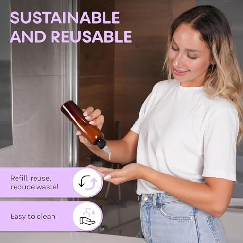 BRIGHTFROM Twist Top Applicator Bottles, 8 OZ, Squeeze Empty Plastic Bottles, Black Nozzle, BPA-Free, PET, Refillable, Open/Close Nozzle - Multi Purpose (Amber) - görsel 12