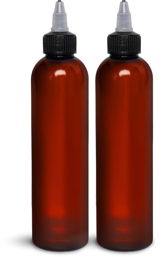 BRIGHTFROM Twist Top Applicator Bottles, 8 OZ, Squeeze Empty Plastic Bottles, Black Nozzle, BPA-Free, PET, Refillable, Open/Close Nozzle - Multi Purpose (Amber) - görsel 1