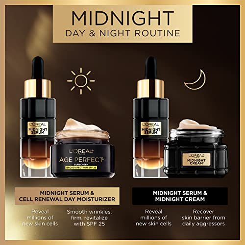 L'Oreal Paris Age Perfect Anti-Aging Midnight Face Serum – 1 oz with Eye Cream Sample Avelisse