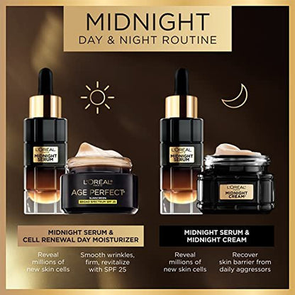 L'Oreal Paris Age Perfect Anti-Aging Midnight Face Serum – 1 oz with Eye Cream Sample Avelisse