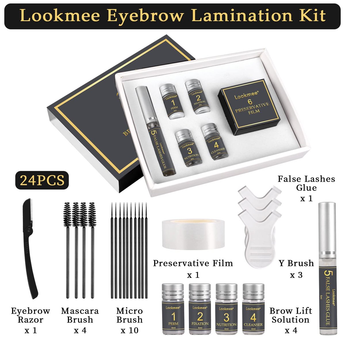 Lookmee 5-in-1 Lash Lift & Eyebrow Lamination Kit - Professional DIY Eyelash Curler & Perm Kit, At-Home Long Lasting Salon Results, Beginner Friendly Avelisse