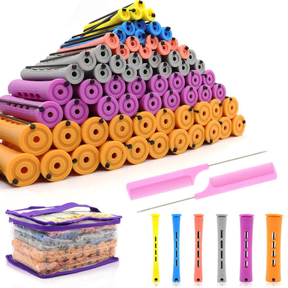 120Pcs Hair Perm Rods Set - 6 Sizes Plastic Cold Wave Rods, Heatless Perming Rods & Hair Curlers with Pintail Comb for Long Short Straight Curly Natural Hair - DIY Hairdressing Styling Tools