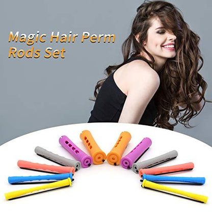 120Pcs Hair Perm Rods Set - 6 Sizes Plastic Cold Wave Rods, Heatless Perming Rods & Hair Curlers with Pintail Comb for Long Short Straight Curly Natural Hair - DIY Hairdressing Styling Tools