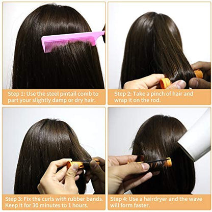120Pcs Hair Perm Rods Set - 6 Sizes Plastic Cold Wave Rods, Heatless Perming Rods & Hair Curlers with Pintail Comb for Long Short Straight Curly Natural Hair - DIY Hairdressing Styling Tools