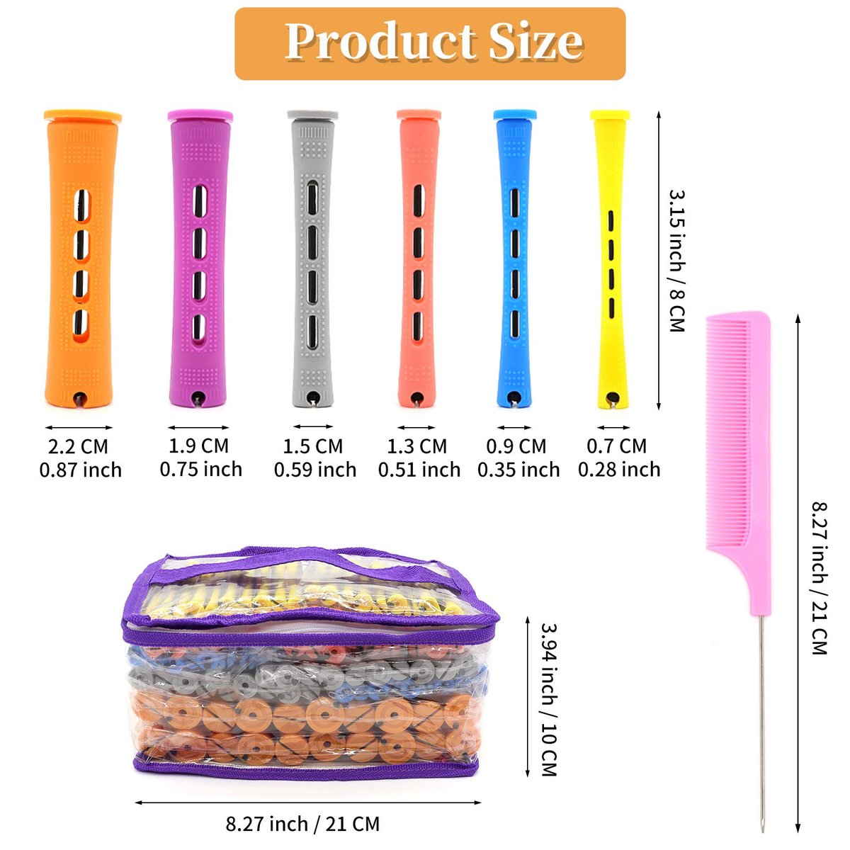 120Pcs Hair Perm Rods Set - 6 Sizes Plastic Cold Wave Rods, Heatless Perming Rods & Hair Curlers with Pintail Comb for Long Short Straight Curly Natural Hair - DIY Hairdressing Styling Tools - görsel 5