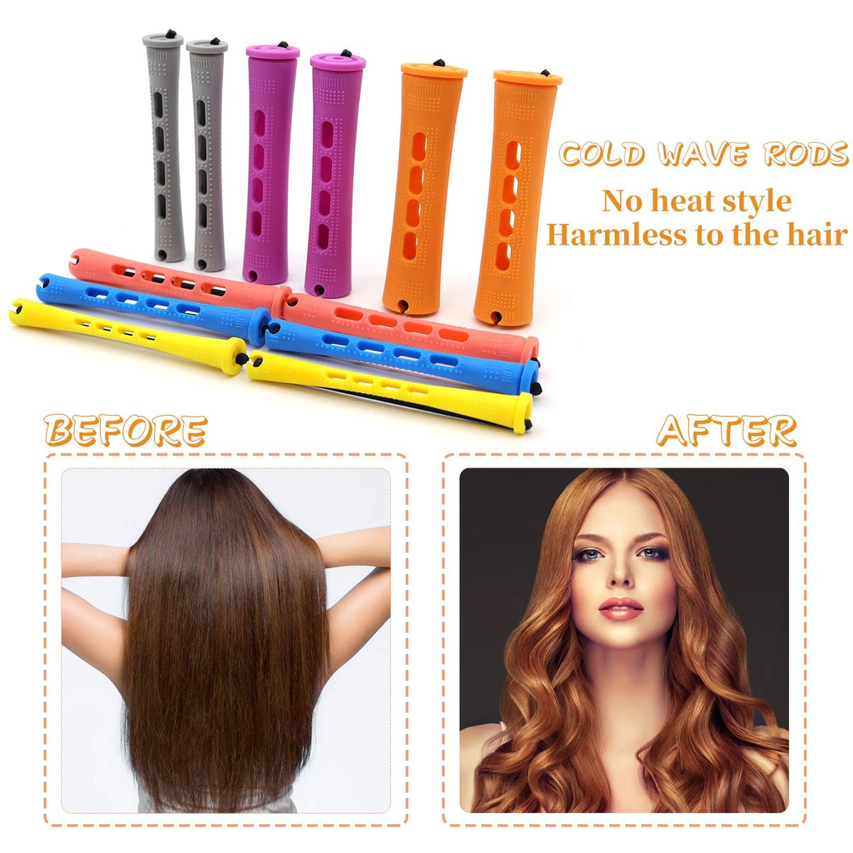 120Pcs Hair Perm Rods Set - 6 Sizes Plastic Cold Wave Rods, Heatless Perming Rods & Hair Curlers with Pintail Comb for Long Short Straight Curly Natural Hair - DIY Hairdressing Styling Tools - görsel 9