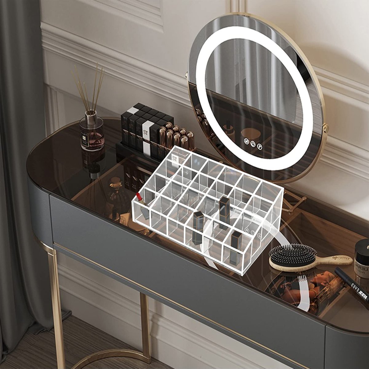 XINGLIAN 24 Slot Clear Acrylic Lipstick Holder - Rotating Lipstick Organizer for Cosmetics Avelisse