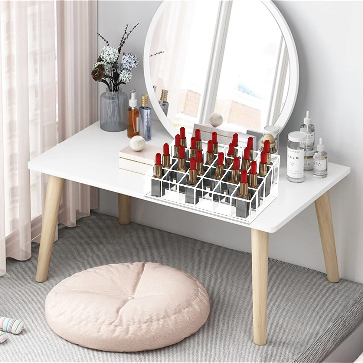 XINGLIAN 24 Slot Clear Acrylic Lipstick Holder - Rotating Lipstick Organizer for Cosmetics Avelisse