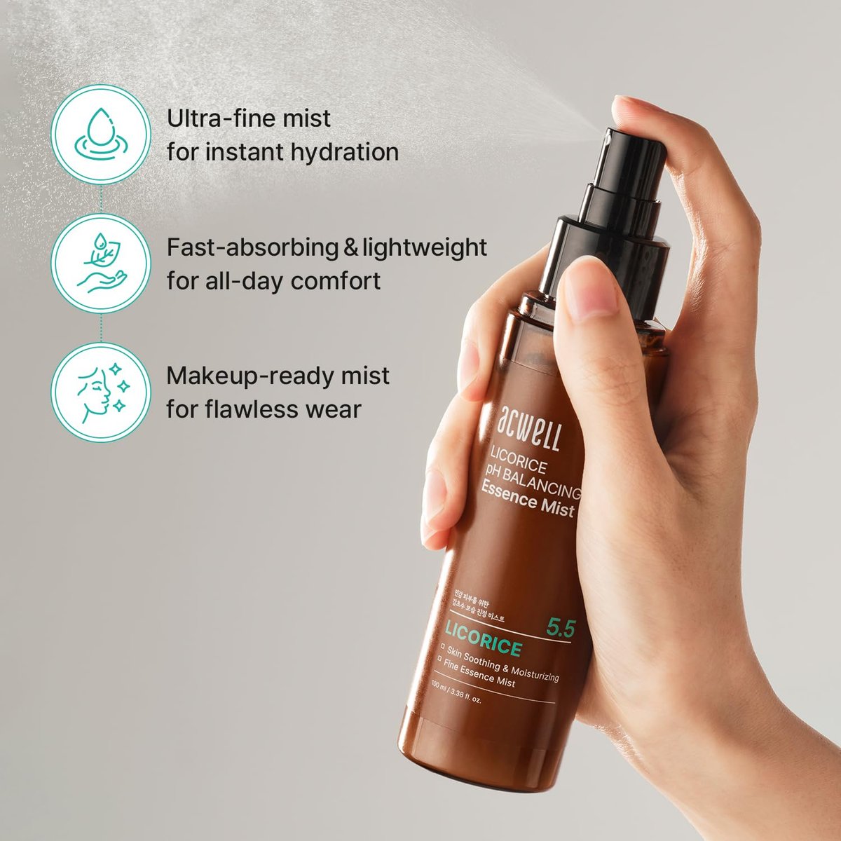 ACWELL Licorice pH Balancing Essence Hydrating Face Mist – Ultra-Fine Mist with Triple Hyaluronic Acid & Panthenol for Sensitive Skin, 3.38 fl oz Avelisse