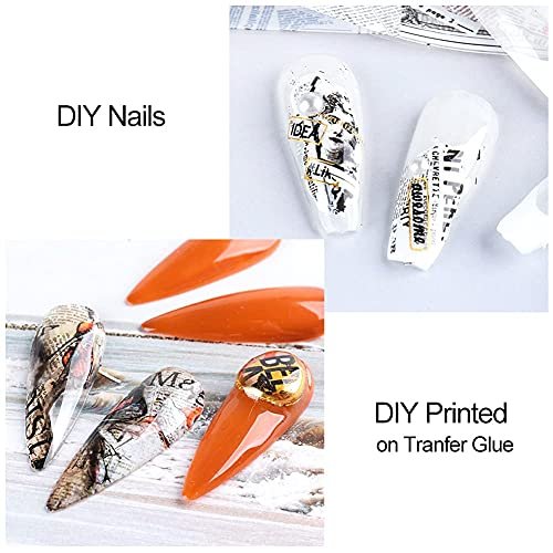 Retro Newspaper Nail Art Foil Transfer Stickers - 10-Pack Holographic Nail Decals with Flower, Butterfly, Letter & Punk Designs for Women's Manicure - görsel 6