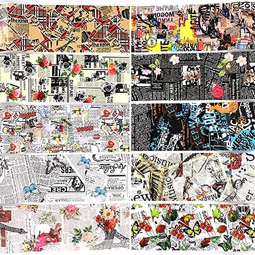 Retro Newspaper Nail Art Foil Transfer Stickers - 10-Pack Holographic Nail Decals with Flower, Butterfly, Letter & Punk Designs for Women's Manicure - görsel 12