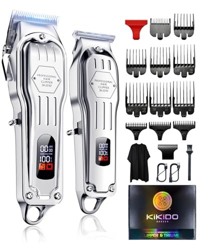 KIKIDO Professional Cordless Hair Clippers for Men - Wireless LCD Display Hair Trimming Kit, Rechargeable Haircut Machine for Family Use (Silver) Avelisse