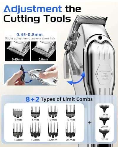 KIKIDO Professional Cordless Hair Clippers for Men - Wireless LCD Display Hair Trimming Kit, Rechargeable Haircut Machine for Family Use (Silver) Avelisse