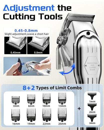 KIKIDO Professional Cordless Hair Clippers for Men - Wireless LCD Display Hair Trimming Kit, Rechargeable Haircut Machine for Family Use (Silver) Avelisse