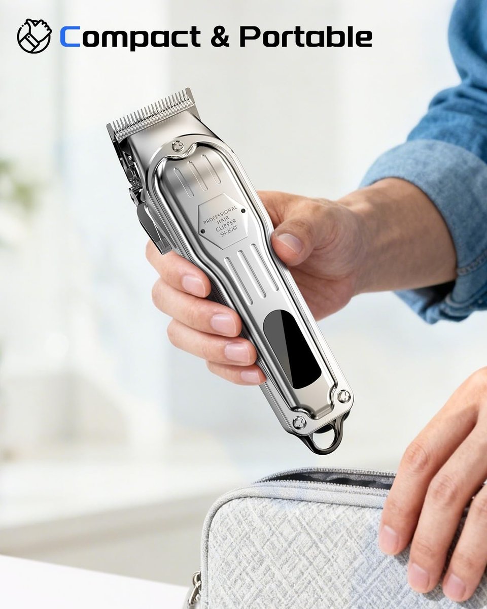 KIKIDO Professional Cordless Hair Clippers for Men - Wireless LCD Display Hair Trimming Kit, Rechargeable Haircut Machine for Family Use (Silver) Avelisse