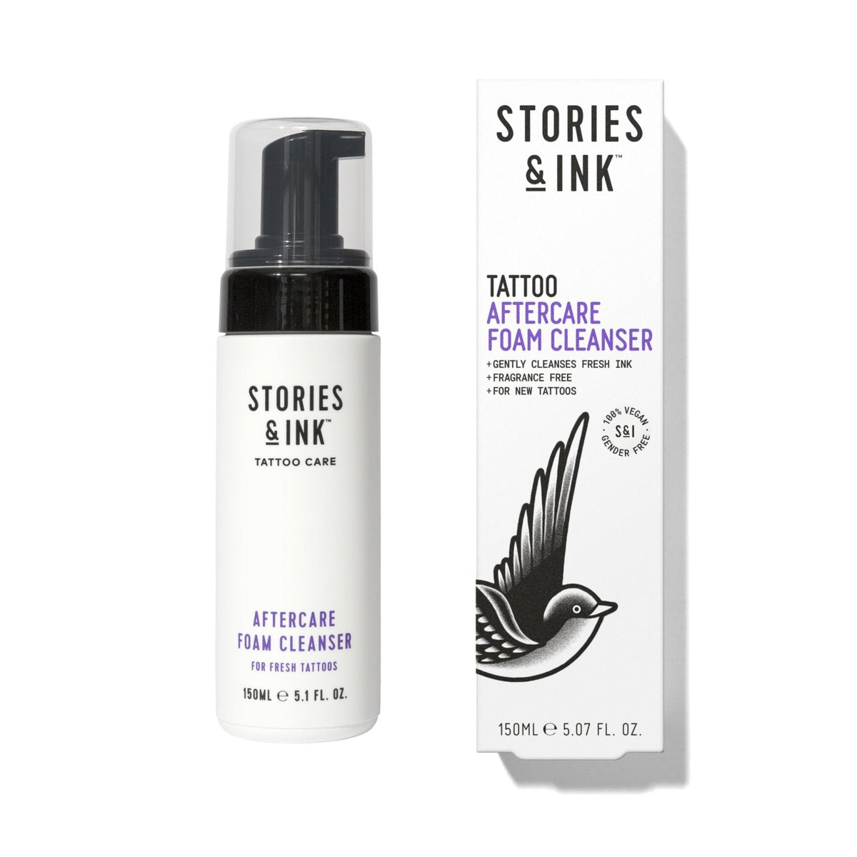 Stories & Ink Tattoo Care Aftercare Foam Cleanser – Gentle Sulfate-Free Tattoo Soap for Fresh Tattoos, Fragrance-Free Daily Wash, 5.1 Fl Oz Avelisse
