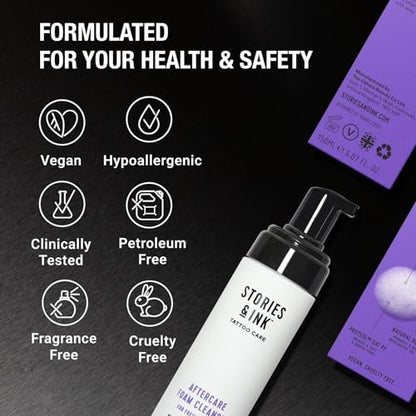 Stories & Ink Tattoo Care Aftercare Foam Cleanser – Gentle Sulfate-Free Tattoo Soap for Fresh Tattoos, Fragrance-Free Daily Wash, 5.1 Fl Oz Avelisse