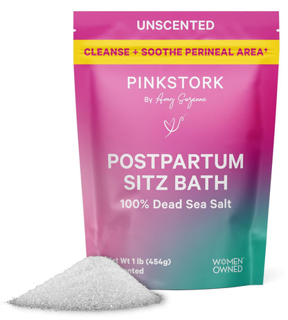 Pink Stork Postpartum Sitz Bath Soak - Unscented Dead Sea Salt for Perineal Care & Recovery, 16 oz Avelisse