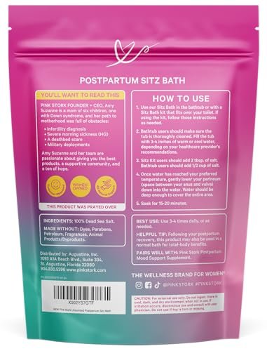 Pink Stork Postpartum Sitz Bath Soak - Unscented Dead Sea Salt for Perineal Care & Recovery, 16 oz Avelisse