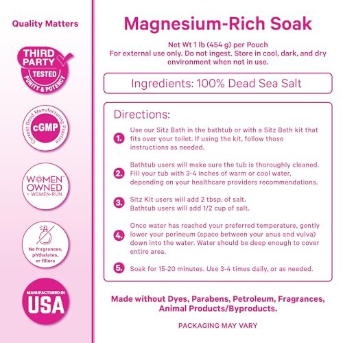 Pink Stork Postpartum Sitz Bath Soak - Unscented Dead Sea Salt for Perineal Care & Recovery, 16 oz Avelisse
