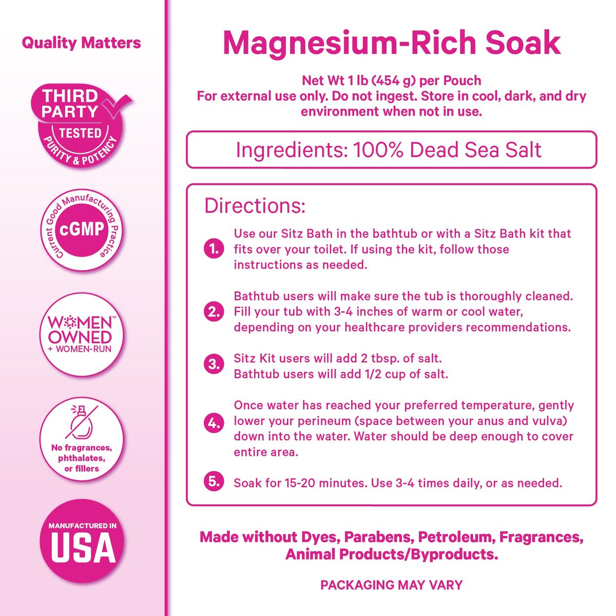 Pink Stork Postpartum Sitz Bath Soak - Unscented Dead Sea Salt for Perineal Care & Recovery, 16 oz Avelisse