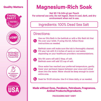 Pink Stork Postpartum Sitz Bath Soak - Unscented Dead Sea Salt for Perineal Care & Recovery, 16 oz Avelisse