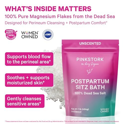 Pink Stork Postpartum Sitz Bath Soak - Unscented Dead Sea Salt for Perineal Care & Recovery, 16 oz Avelisse