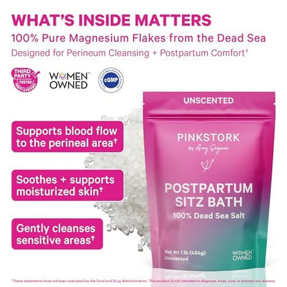 Pink Stork Postpartum Sitz Bath Soak - Unscented Dead Sea Salt for Perineal Care & Recovery, 16 oz Avelisse