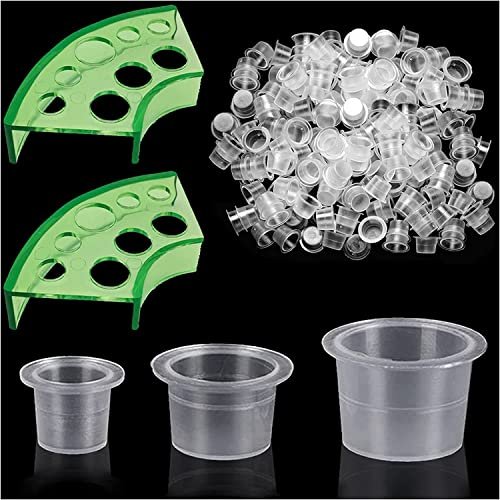 300pcs Tattoo Ink Caps with 2 Cups Holders - Moricher 100 Small 100 Medium 100 Large Tattoo Ink Cups +2 Cups Holders for Tattoo Ink Permanent Makeup Container Cap Tattoo Accessory - görsel 2