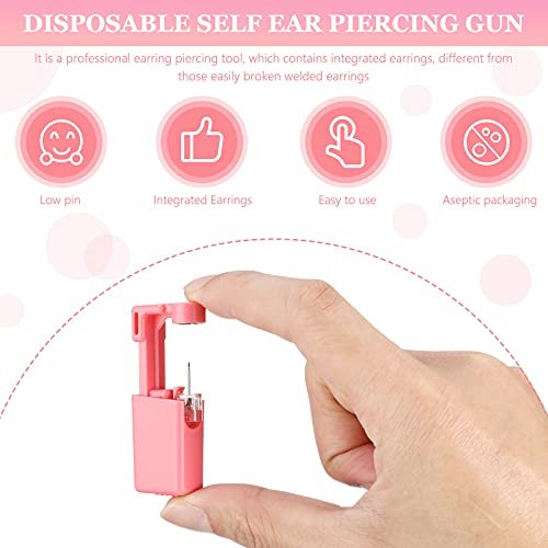 Honoson 6-Piece Disposable Ear Piercing Gun Kit with Earrings - Self Ear Piercer for Men and Women, Portable Body Piercing Tools, Includes Studs (Pink, Bead Style) - görsel 6