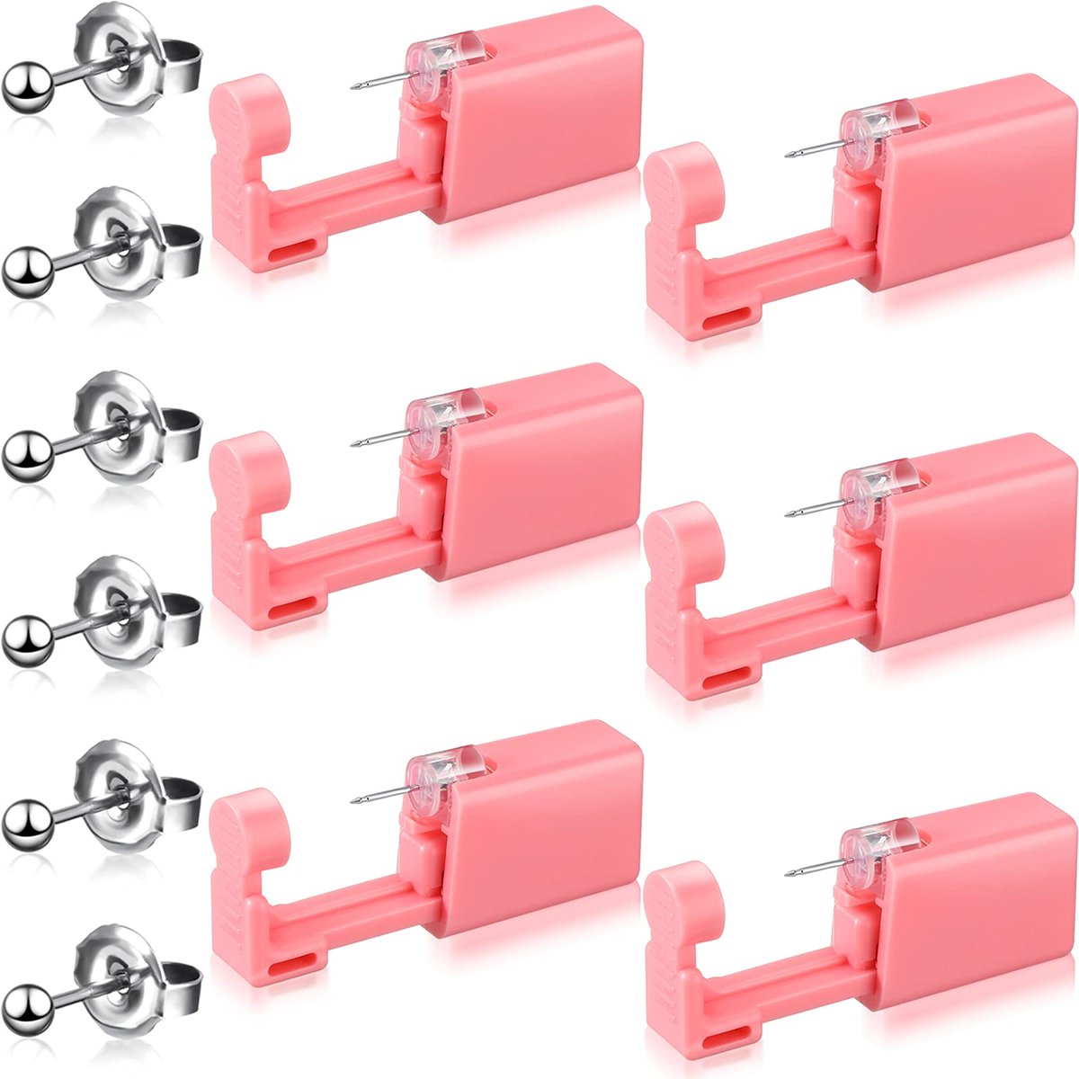 Honoson 6-Piece Disposable Ear Piercing Gun Kit with Earrings - Self Ear Piercer for Men and Women, Portable Body Piercing Tools, Includes Studs (Pink, Bead Style) - görsel 1