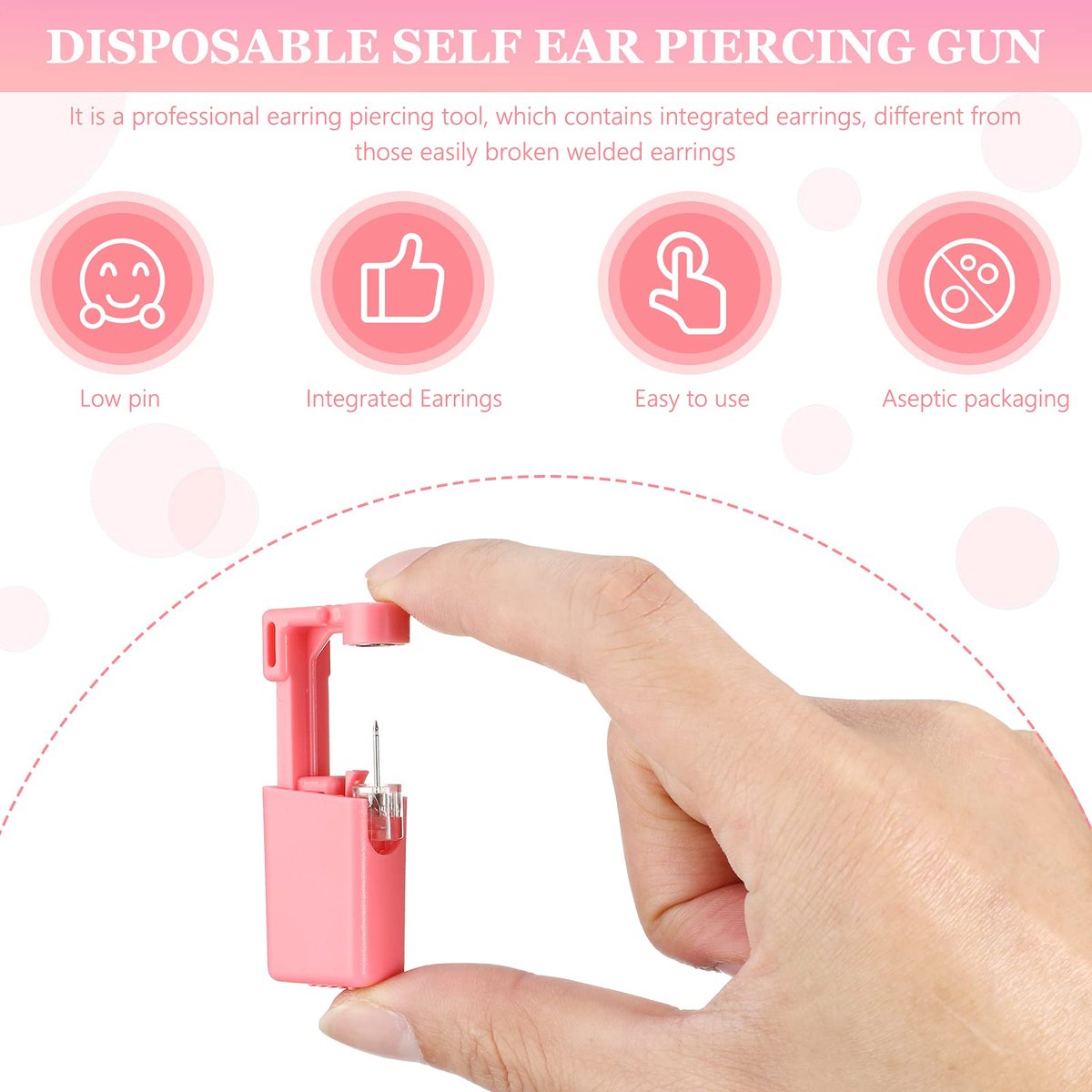 Honoson 6-Piece Disposable Ear Piercing Gun Kit with Earrings - Self Ear Piercer for Men and Women, Portable Body Piercing Tools, Includes Studs (Pink, Bead Style) - görsel 5