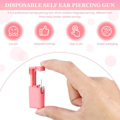 Honoson 6-Piece Disposable Ear Piercing Gun Kit with Earrings - Self Ear Piercer for Men and Women, Portable Body Piercing Tools, Includes Studs (Pink, Bead Style)