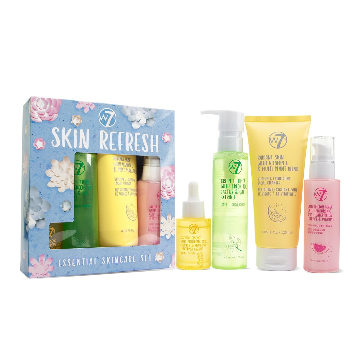 W7 Skin Refresh Skincare Set – Full Size Face Cleanser, Toner, Serum & Moisturizer for Hydrating & Glow Boosting Routine Avelisse