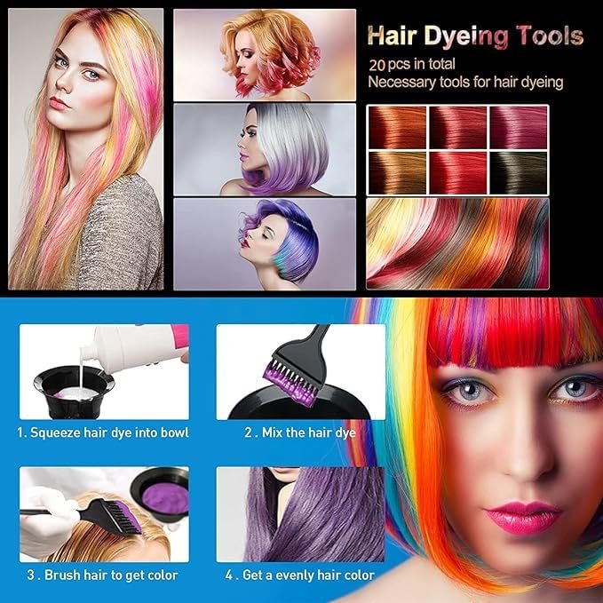 NOUSV 20 Pcs Hair Dye Brush and Bowl Set – Complete Hair Coloring Kit for DIY Salon at Home - görsel 3
