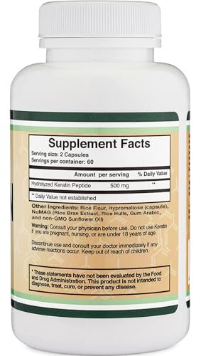 Keratin Hair Growth Vitamin (500mg per Serving, 120 Pills) - Vital Protein for Hair, Skin, and Nails - Vegan Safe Supplement for Men and Women by Double Wood Avelisse
