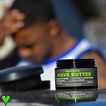 Veeta Superior Wave Grease - Maximum Shine, Non-Greasy Shea & Tangerine Conditioner for Men's 360 Waves (4 oz) Avelisse