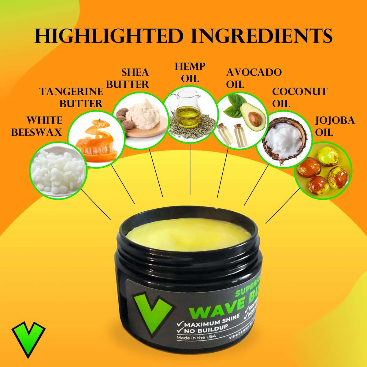 Veeta Superior Wave Grease - Maximum Shine, Non-Greasy Shea & Tangerine Conditioner for Men's 360 Waves (4 oz) Avelisse