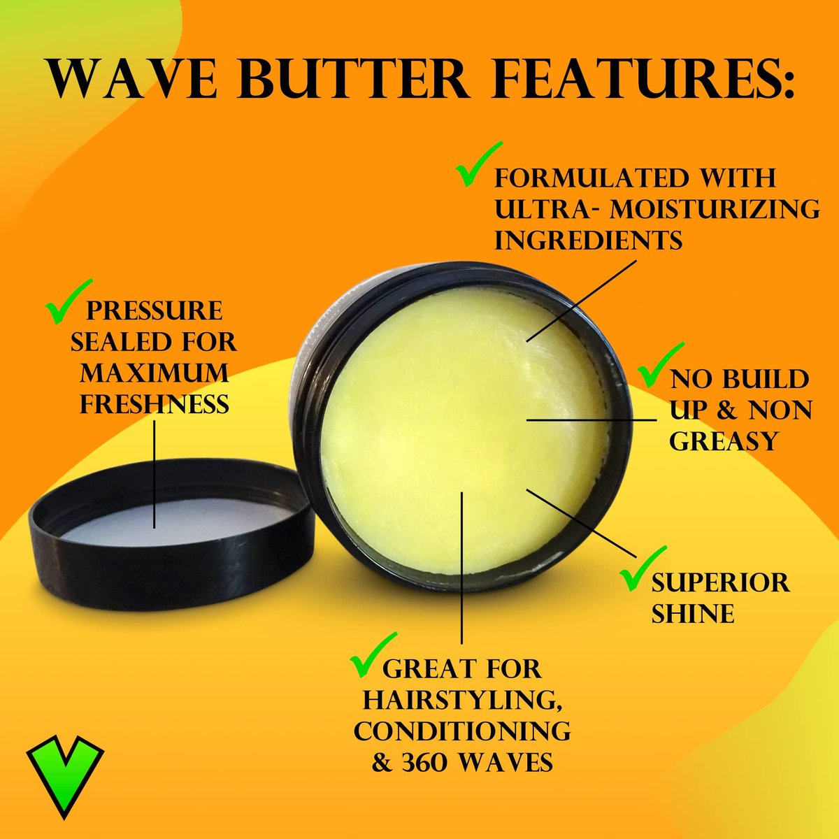 Veeta Superior Wave Grease - Maximum Shine, Non-Greasy Shea & Tangerine Conditioner for Men's 360 Waves (4 oz) Avelisse