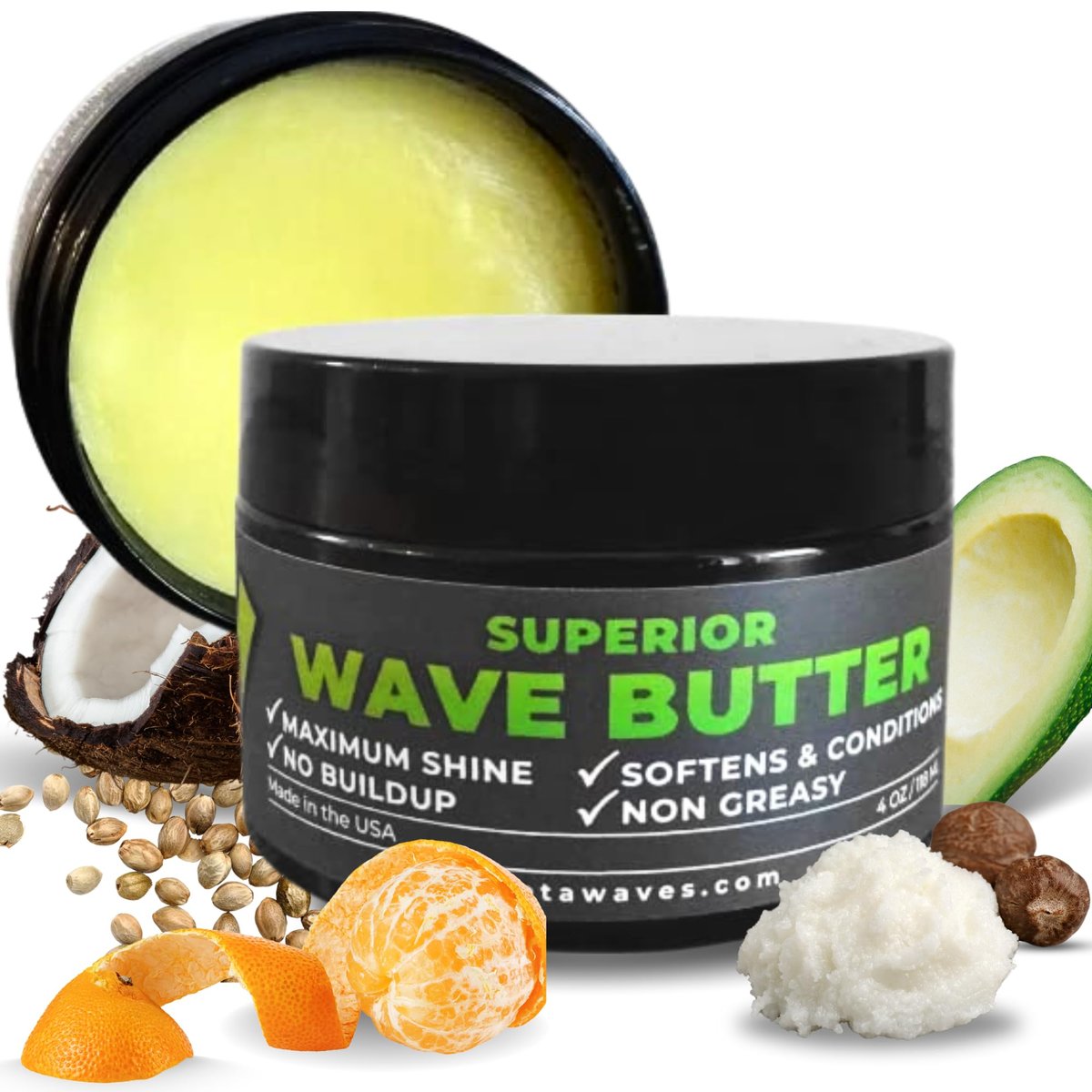 Veeta Superior Wave Grease - Maximum Shine, Non-Greasy Shea & Tangerine Conditioner for Men's 360 Waves (4 oz) Avelisse