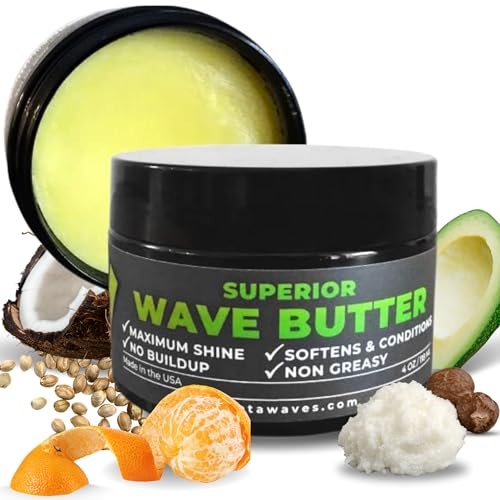 Veeta Superior Wave Grease - Maximum Shine, Non-Greasy Shea & Tangerine Conditioner for Men's 360 Waves (4 oz) Avelisse