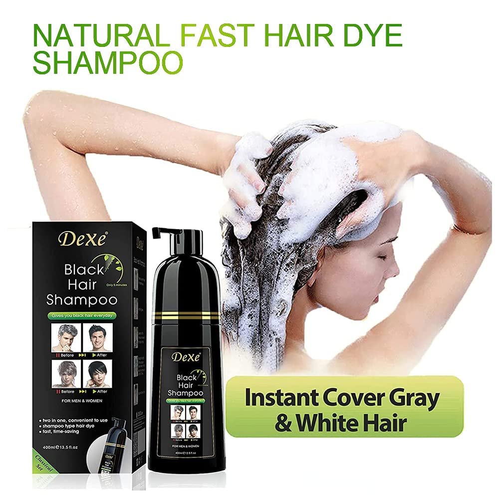 Dexe Hair Dye Shampoo - 14.1 Fl Oz | Black Hair Color Shampoo for Gray Coverage, Men & Women Avelisse