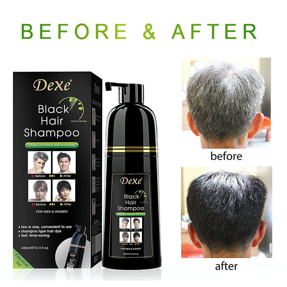 Dexe Hair Dye Shampoo - 14.1 Fl Oz | Black Hair Color Shampoo for Gray Coverage, Men & Women Avelisse