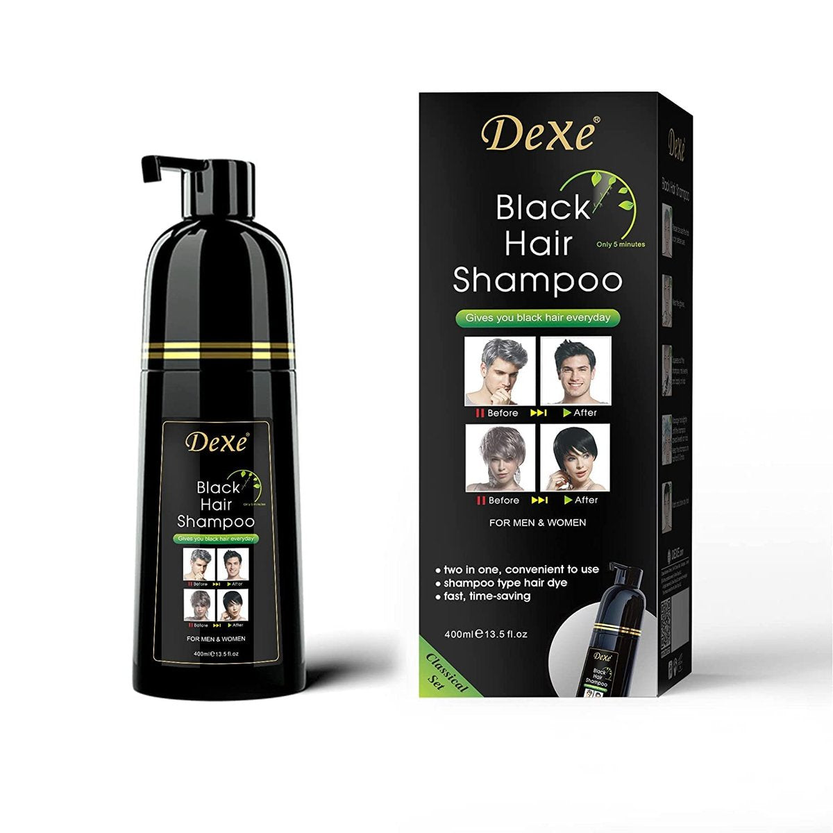 Dexe Hair Dye Shampoo - 14.1 Fl Oz | Black Hair Color Shampoo for Gray Coverage, Men & Women Avelisse
