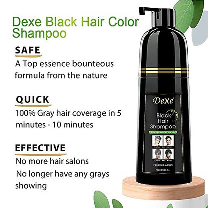 Dexe Hair Dye Shampoo - 14.1 Fl Oz | Black Hair Color Shampoo for Gray Coverage, Men & Women Avelisse