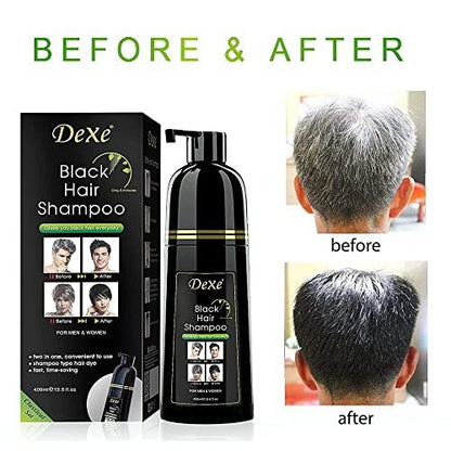 Dexe Hair Dye Shampoo - 14.1 Fl Oz | Black Hair Color Shampoo for Gray Coverage, Men & Women Avelisse