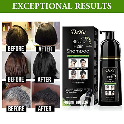 Dexe Hair Dye Shampoo - 14.1 Fl Oz | Black Hair Color Shampoo for Gray Coverage, Men & Women Avelisse