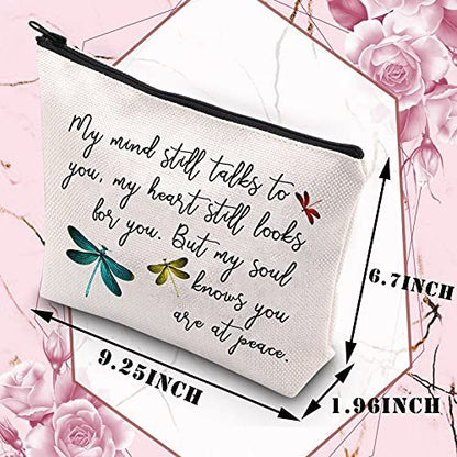 BDPWSS Dragonfly Travel Pouch – Memorial Gift – Sympathy – My Mind Still Talks To You – My Heart Still Looks For You – Cosmetic Makeup Bag (Dragonfly at Peace)