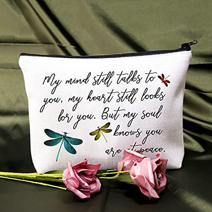 BDPWSS Dragonfly Travel Pouch – Memorial Gift – Sympathy – My Mind Still Talks To You – My Heart Still Looks For You – Cosmetic Makeup Bag (Dragonfly at Peace)